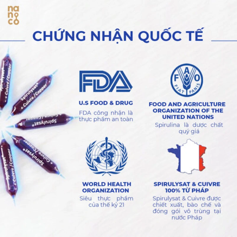 Chứng nhận quốc tế của Phyco Spirulysat & Cuivre - Nanoco - 1Mall.vn