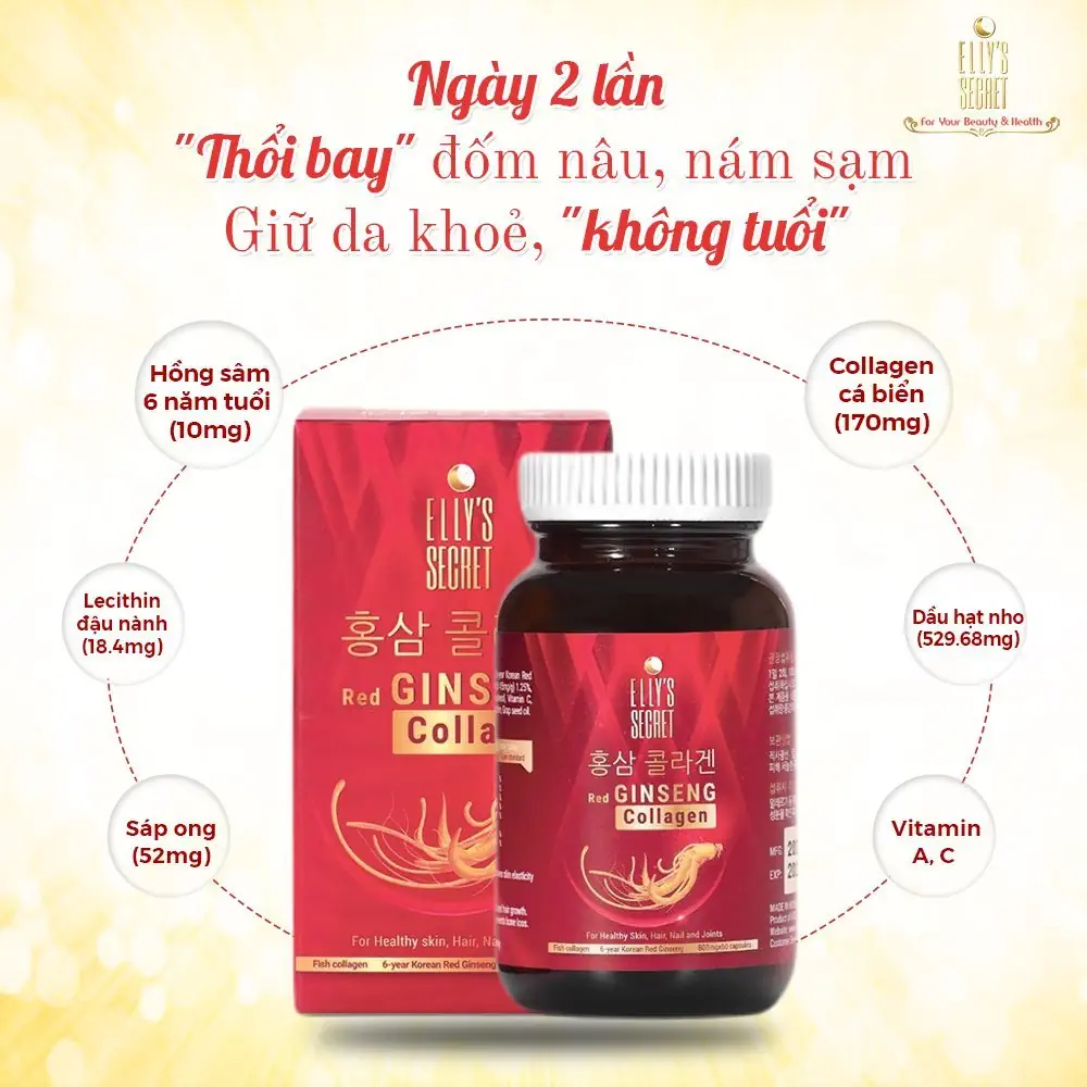 Thành Phần Viên Uống Hồng Sâm Collagen Cao Cấp Hàn Quốc Elly's Secret Hộp 60 Viên - 1Mall.vn