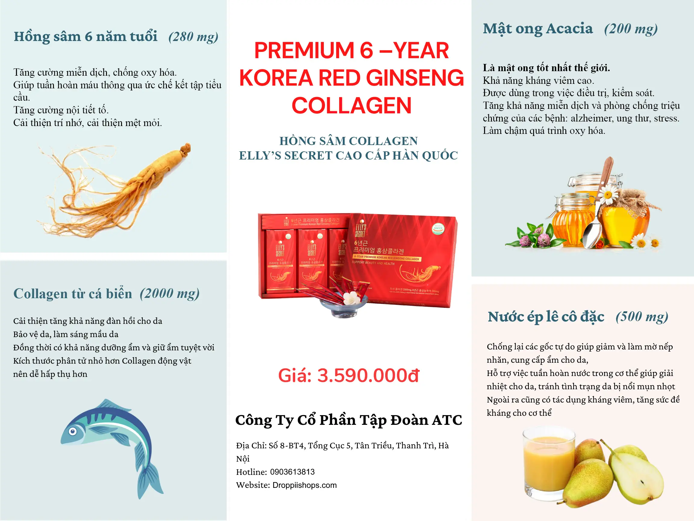 Thành Phần Và Công Dụng Hồng Sâm Collagen Cao Cấp Hàn Quốc Hộp 30 Gói X 10ml - 1Mall.vn