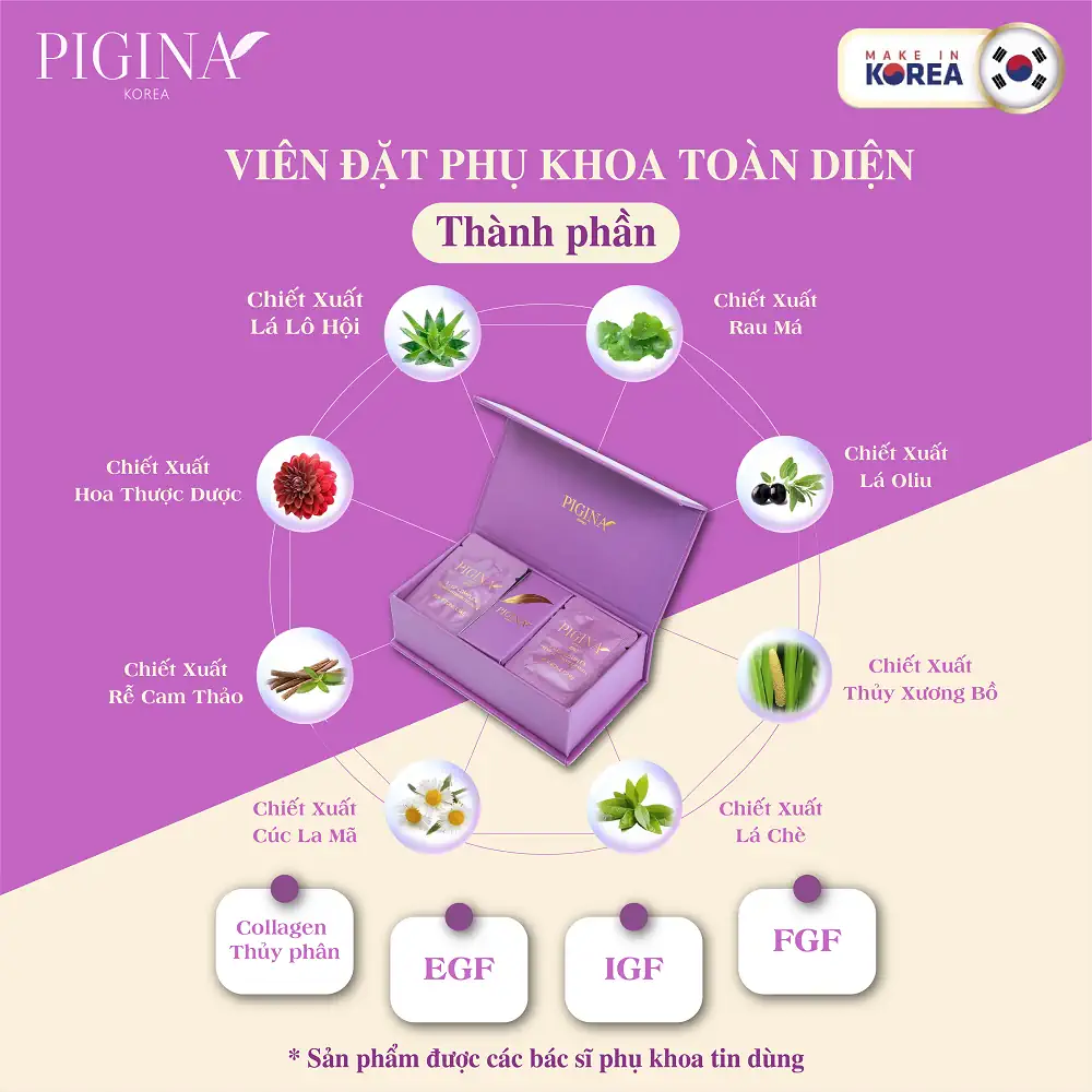 Thành phần Viên đặt phụ khoa Pigina (Set tối ưu 18 viên) chính hãng giá tốt - 1Mall.vn