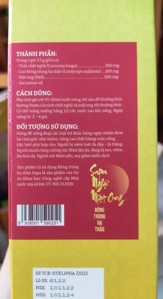 Thành phần, đối tượng, cách dùng Trà phun sương Sapa Nghệ Mật ong Đông trùng hạ thảo Elipha - Traphaco Sapa - Vitafood - 1Mall.vn