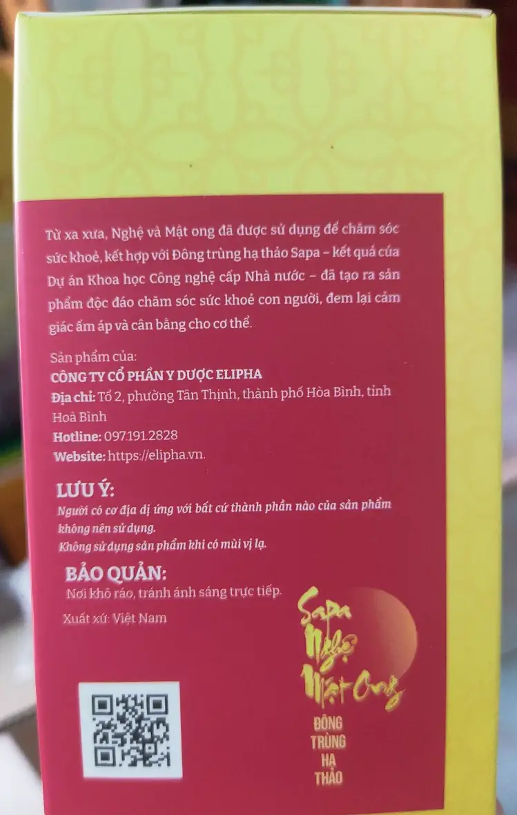 Thông tin Trà phun sương Sapa Nghệ Mật ong Đông trùng hạ thảo Elipha - Traphaco Sapa - Vitafood - 1Mall.vn
