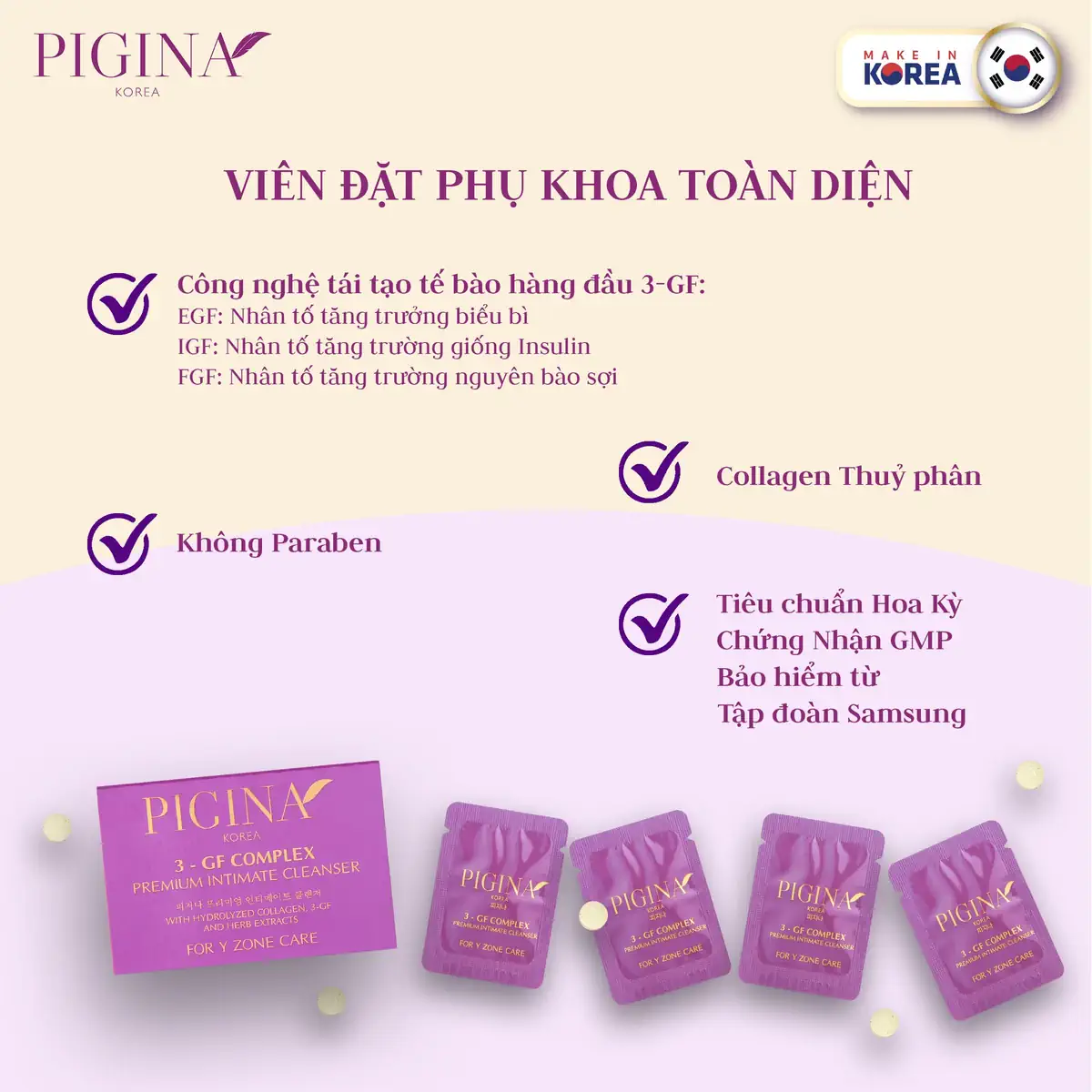 Ưu điểm viên đặt phụ khoa phụ nữ Pigina chính hãng giá tốt - 1Mall.vn