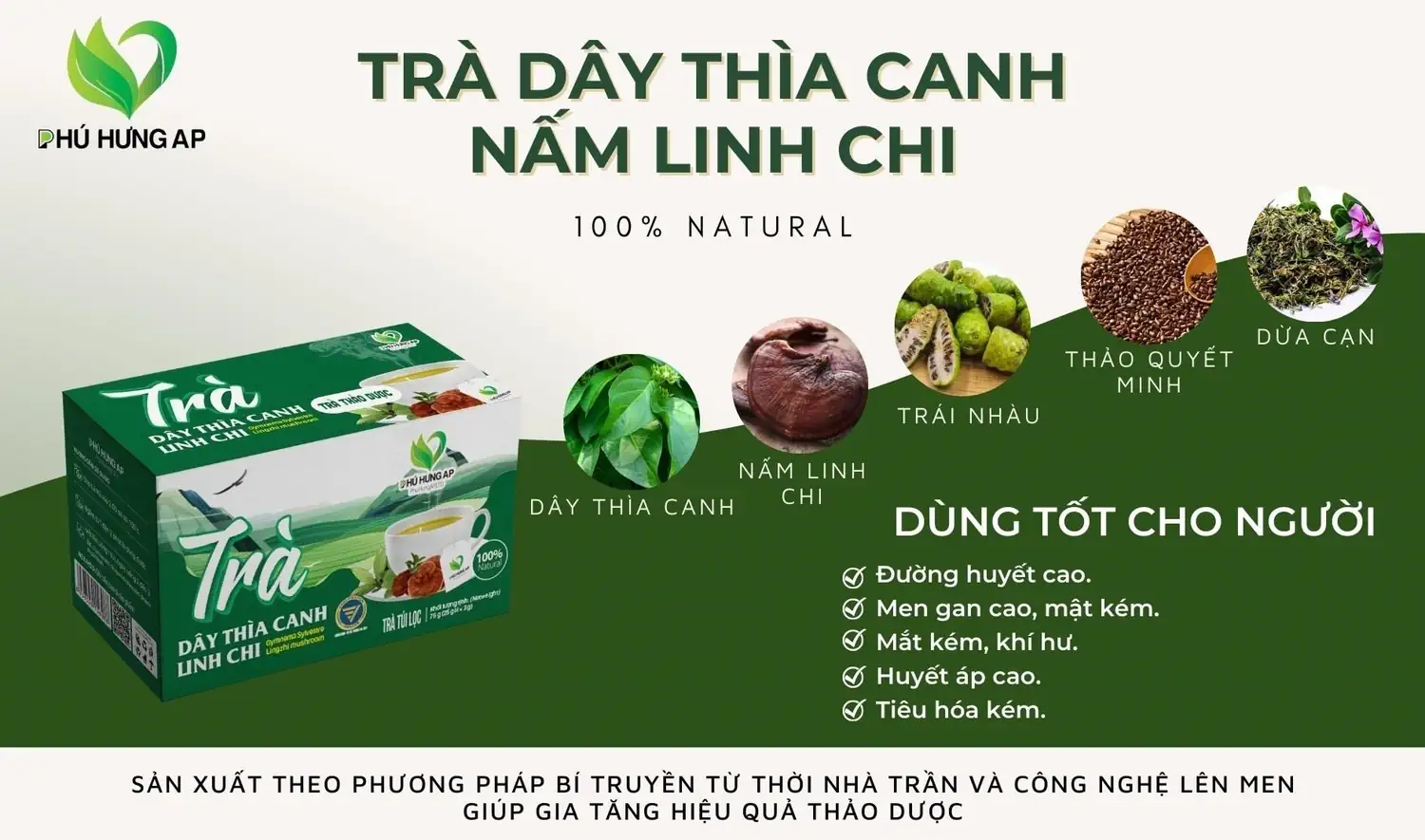 Thành phần và công dụng Trà Dây Thìa Canh Linh Chi AP Phú Hưng chính hãng giá tốt - 1Mall.vn