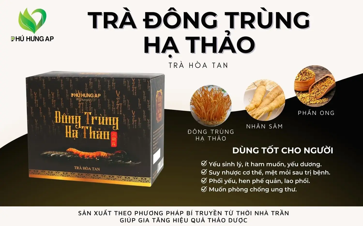 Thành phần và công dụng Trà hòa tan Đông Trùng Hạ Thảo chính hãng giá tốt (Phú Hưng AP) - 1Mall.vn