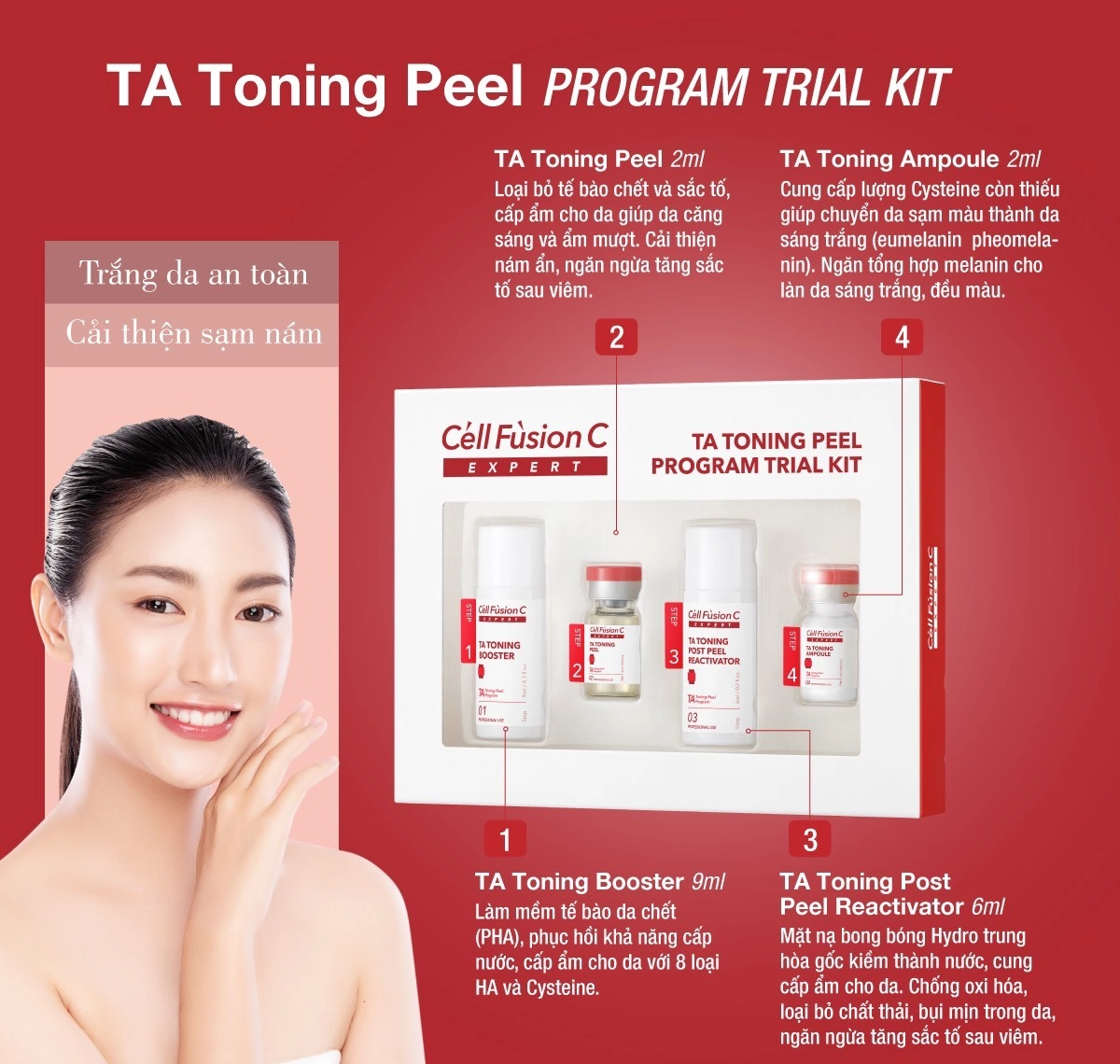 Cell Fusion C Expert – Giải pháp dưỡng trắng an toàn, cải thiện sắc tố da TA TONING PEEL KIT COMBO 6 - Trăng da an toàn, cải thiện sạm nám