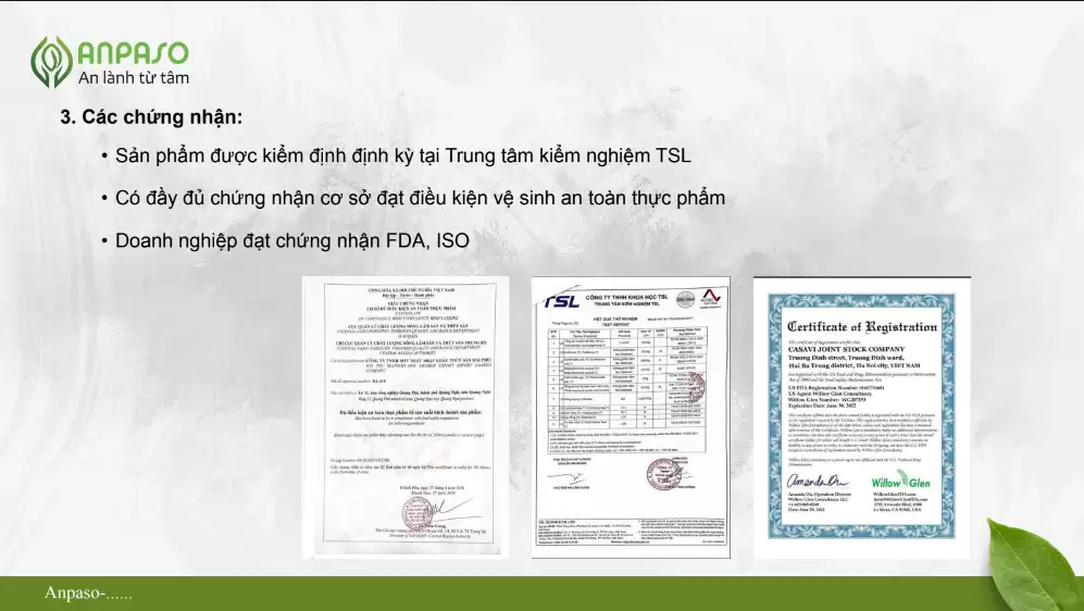 Các Giấy Chứng Nhận Nui ăn Dặm Rau Củ Anpaso