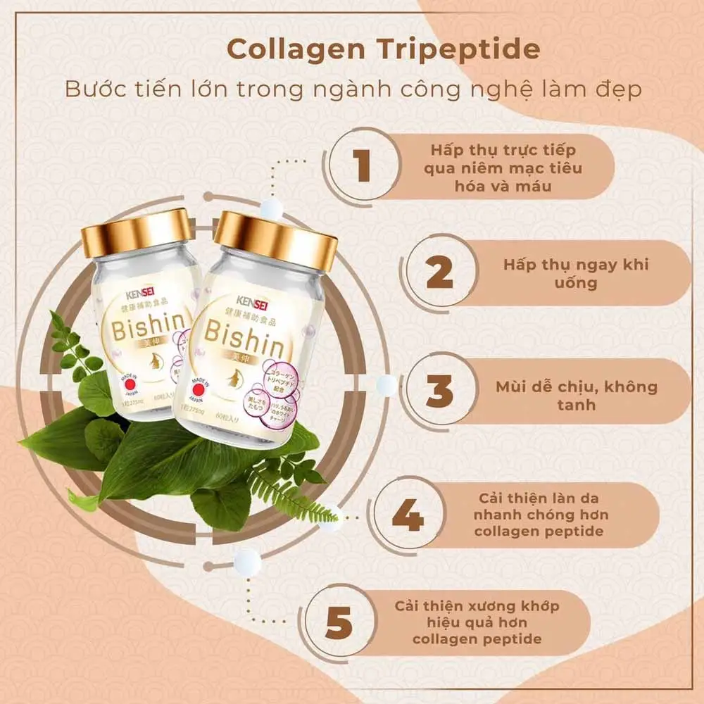 Điểm nổi bật của viên uống dưỡng da Bishin Tripeptide Collagen chính hãng giá rẻ - Kensei Nhật Bản - 1Mall.vn