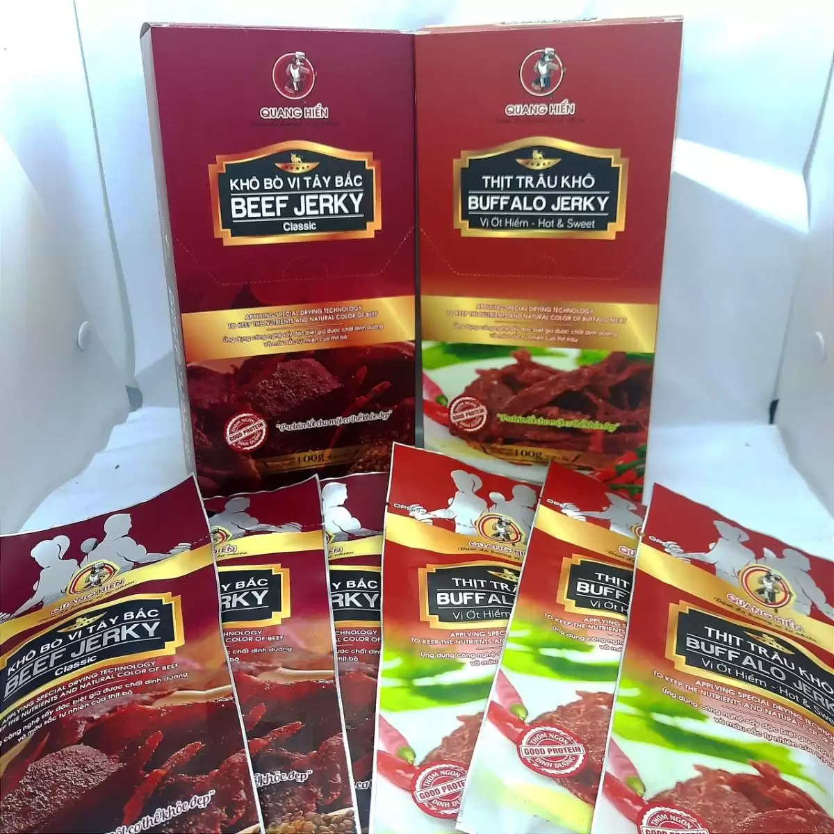 Khô Trâu Vị ớt Hiểm Và Khô Bò Tây Bắc Quang Hiển Hộp 100gr - 1Mall.vn