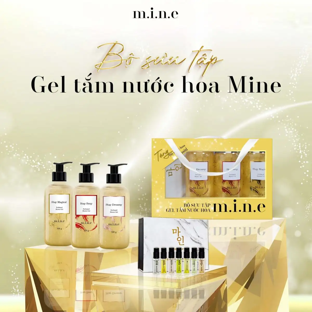 Bộ Sưu Tập Gel Tắm Nước Hoa Mine (3 Gel Tắm + Bộ Nước Hoa Mini 7 Mùi) - 1Mall.vn