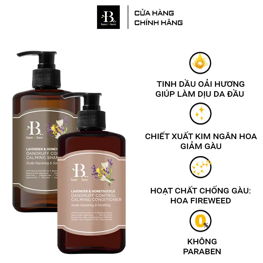 Công dụng Bộ chăm sóc tóc Bare For Bare Sạch gàu - Lavender & Honeysuckle (Làm dịu và kiểm soát gàu) - 1Mall.vn