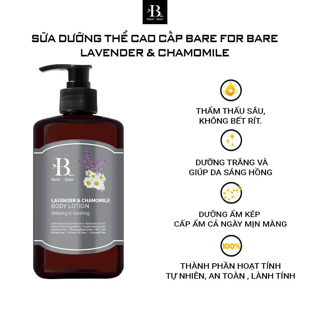 Sữa dưỡng thể dưỡng ẩm Bare For Bare - Lavender & Chamomile (thư giãn & làm dịu) - 1Mall.vn