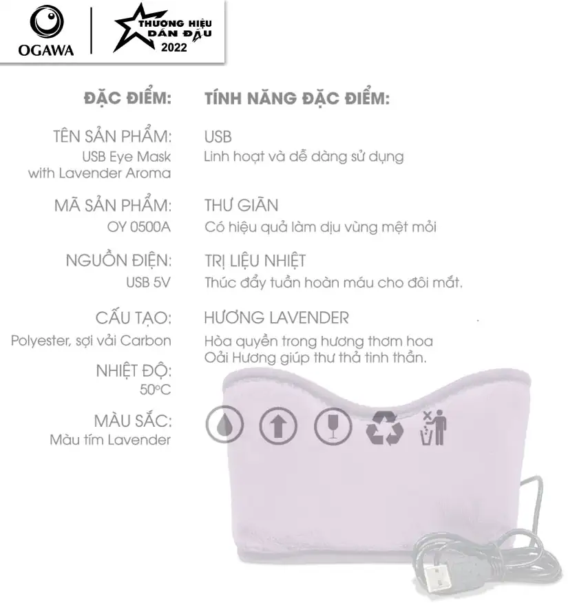 Thông số kỹ thuật Máy Massage mắt Ogawa USB Eye Mask (hương Lavender) - 1Mall.vn