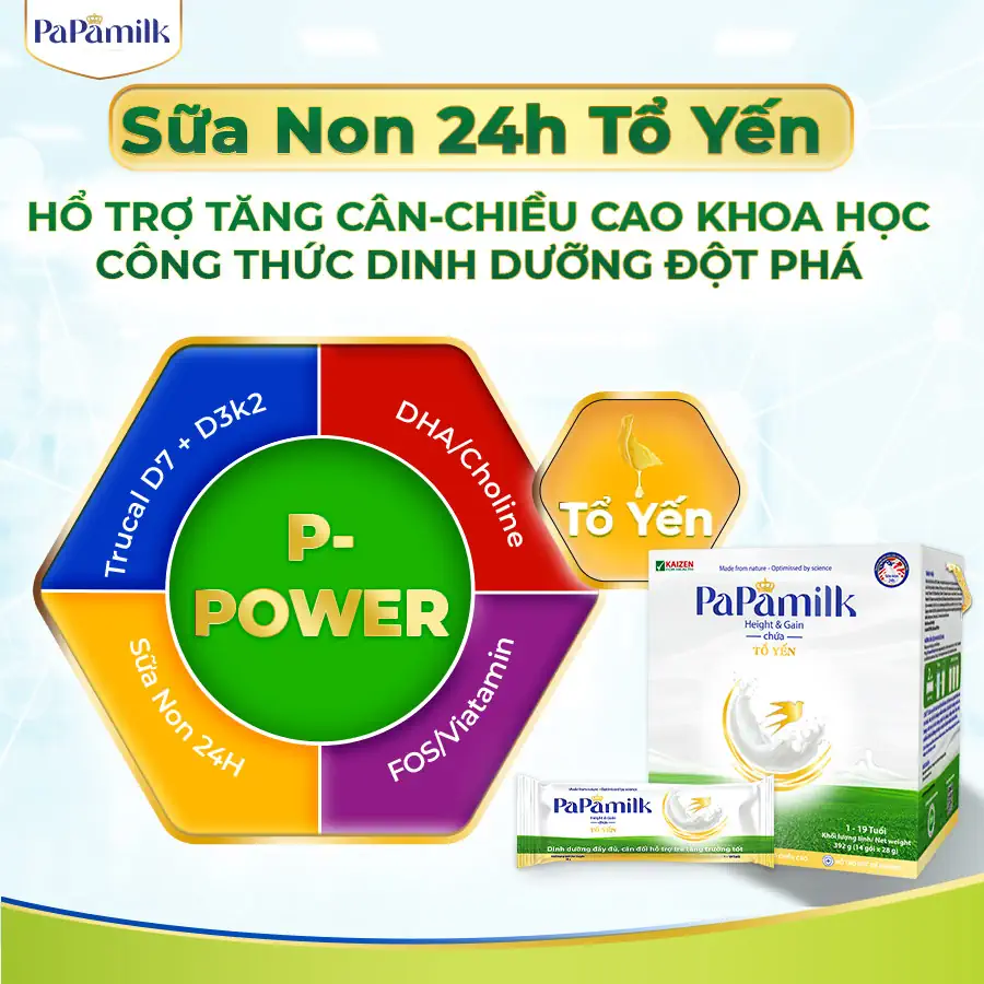 Sữa Papamilk Height And Gain Chứa Tổ Yến Và Sữa Non Với Công Thức P-power - Công Thức Dinh Dưỡng đột Phá - Vkaizen - 1Mall.vn