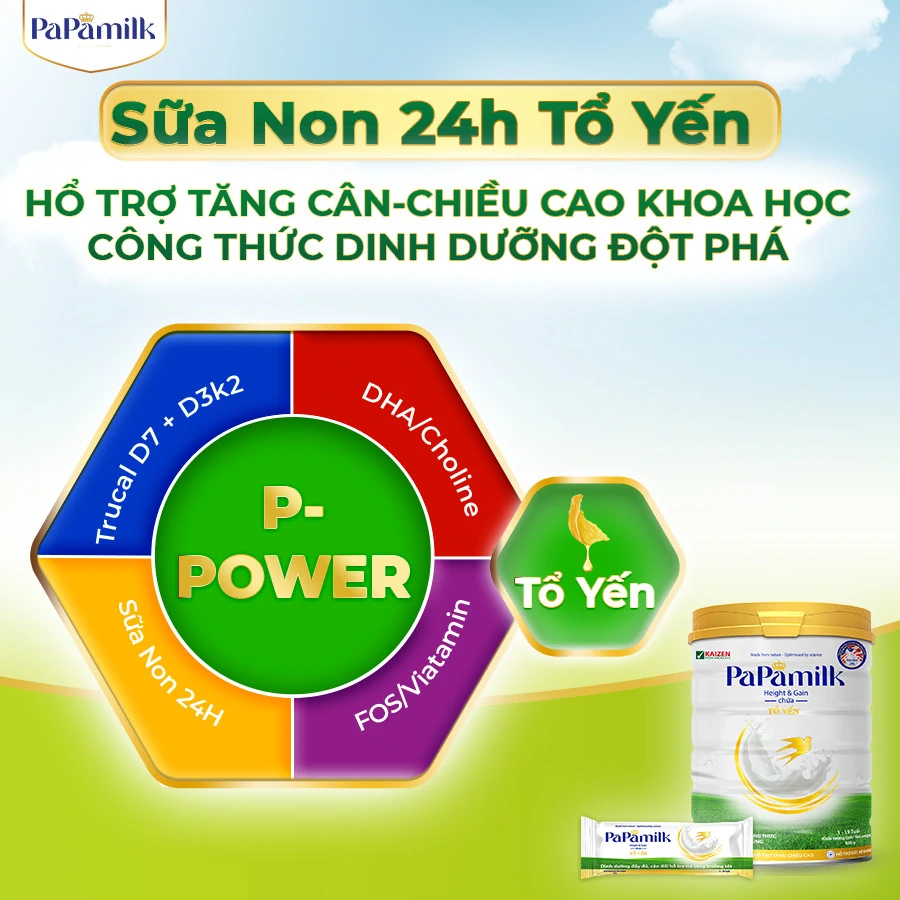 Sữa Non 24h Tổ Yến Papamilk Height & Gain - Vkaizen - 1Mall.vn