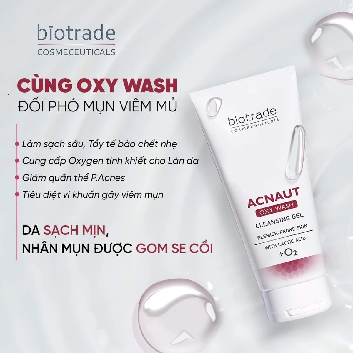 Gel Rửa Mặt Biotrade Acnaut Oxy Wash Cleansing Gel Phù Hợp Cho Da Mụn Viêm Mủ - 1Mall.vn
