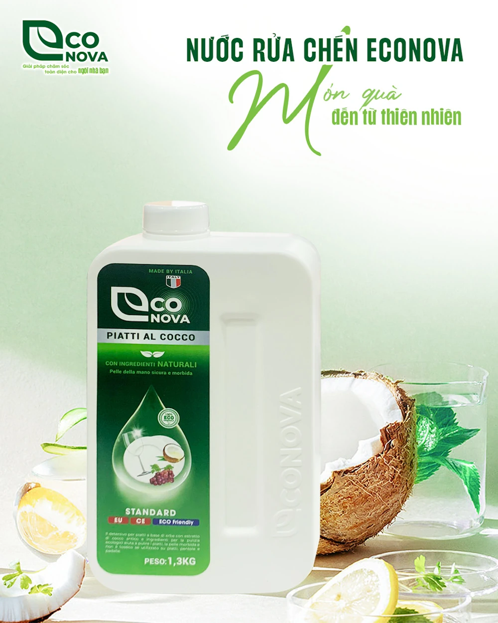 Nước Rửa Chén Thảo Mộc Dừa Già Econova Piatti Al Cocco Món Quà Từ Thiên Nhiên - Phú Thái - 1Mall.vn