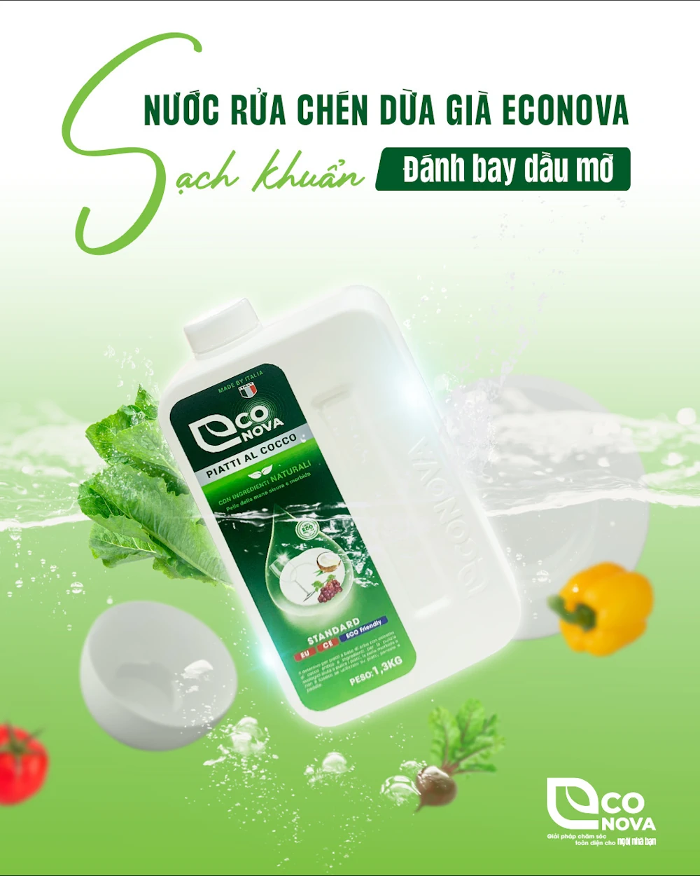 Nước Rửa Chén Thảo Mộc Dừa Già Econova Piatti Al Cocco Sạch Khuẩn đánh Bay Dầu Mỡ - Phú Thái - 1Mall.vn