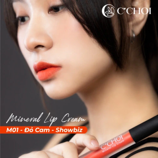 Ảnh Mẫu Son Kem Khoáng C’choi M01 Showbiz Đỏ Cam - Mineral Lip Cream - Punar - 1Mall.vn
