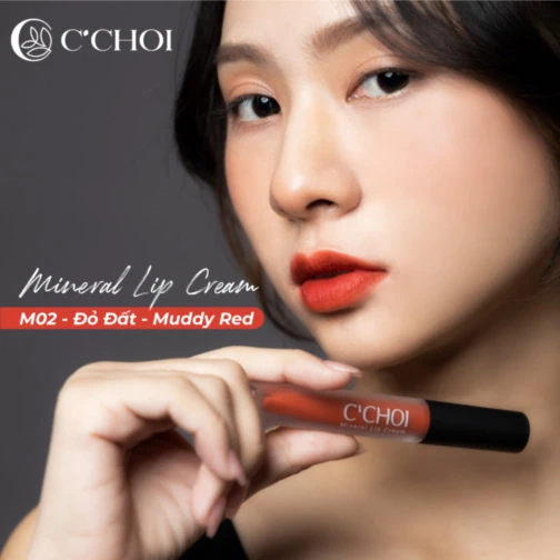 Ảnh Mẫu Son Kem Khoáng C’choi M02 Muddy Red đỏ đất - Mineral Lip Cream - Punar - 1Mall.vn