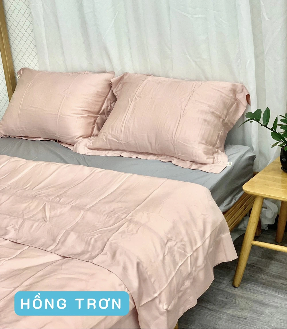 Combo Vỏ Mền Và Vỏ Gối Tencel 60s Mẫu Hồng Trơn - Tân Phát - 1Mall.vn