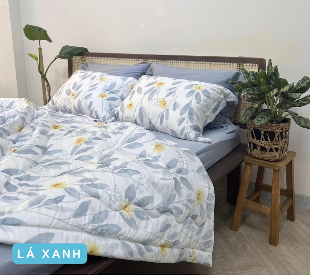 Combo Vỏ Mền Và Vỏ Gối Tencel 60s Mẫu Lá Xanh - Tân Phát - 1Mall.vn