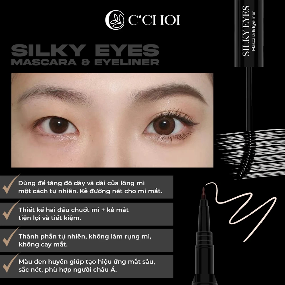 Công Dụng Gel Chuốt Mi Và Kẻ Mắt C'choi - Silky Eyes - Mascara & Eyeliner - Punar - 1Mall.vn