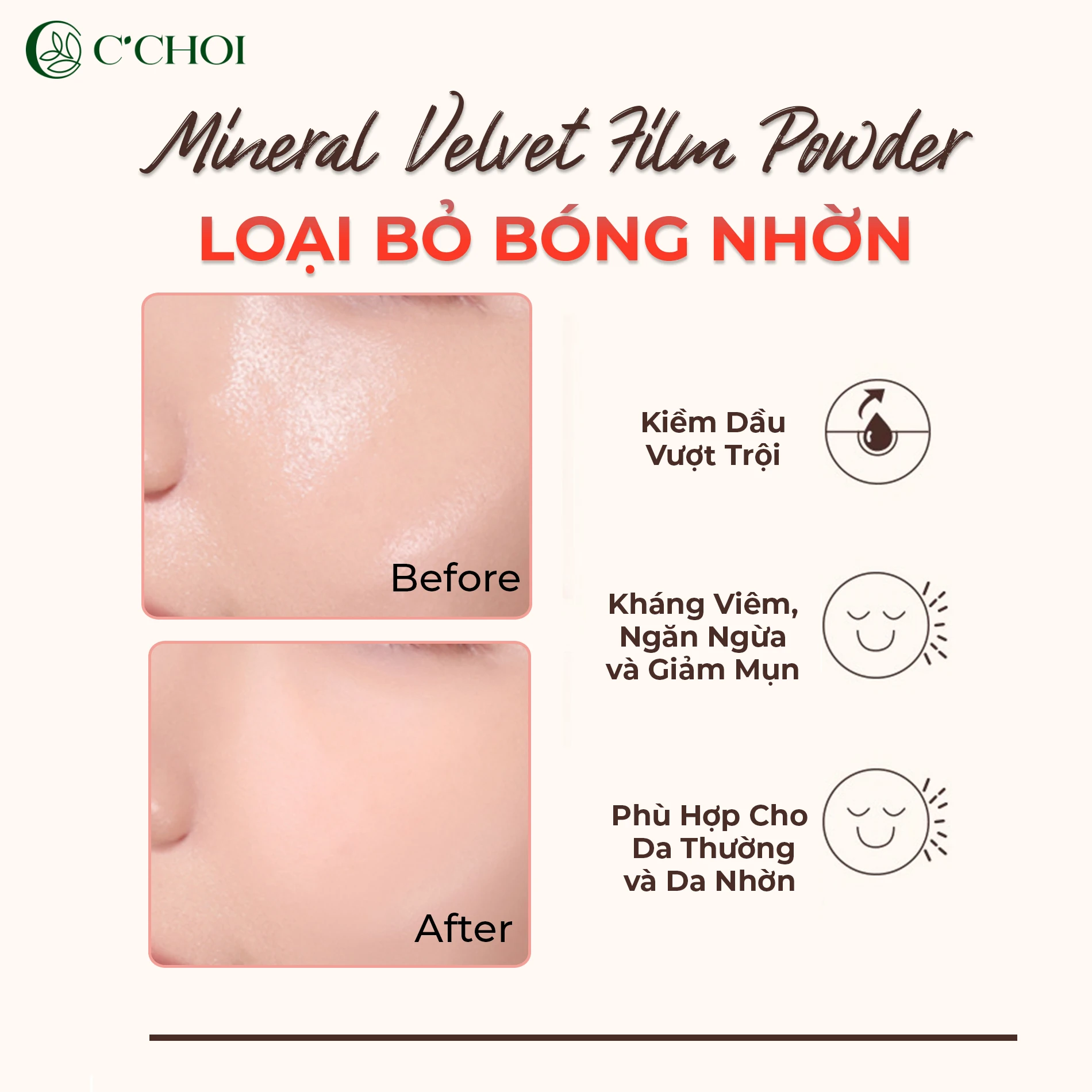 Phấn Phủ C'Choi Velvet Film Powder Foundation - Loại Bỏ Bóng Nhờn - Punar - 1Mall.vn