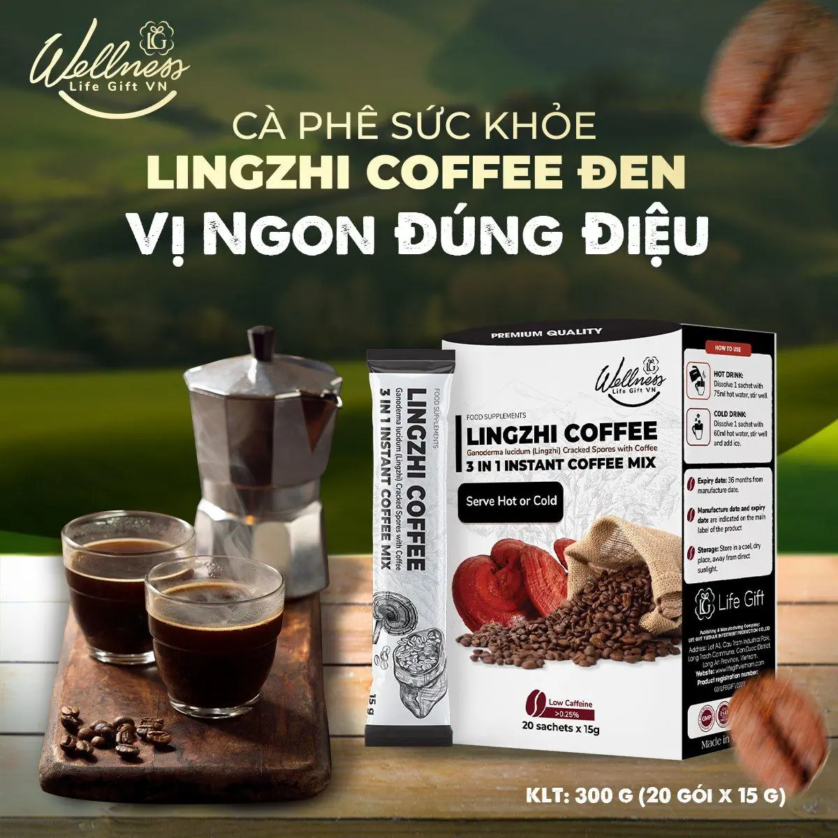 Cà Phê Sức Khỏe Lingzhi Coffee đen Với Thiết Kế Dạng Gói 15g Nhỏ, Dễ Dàng Mang Theo - 1Mall.vn