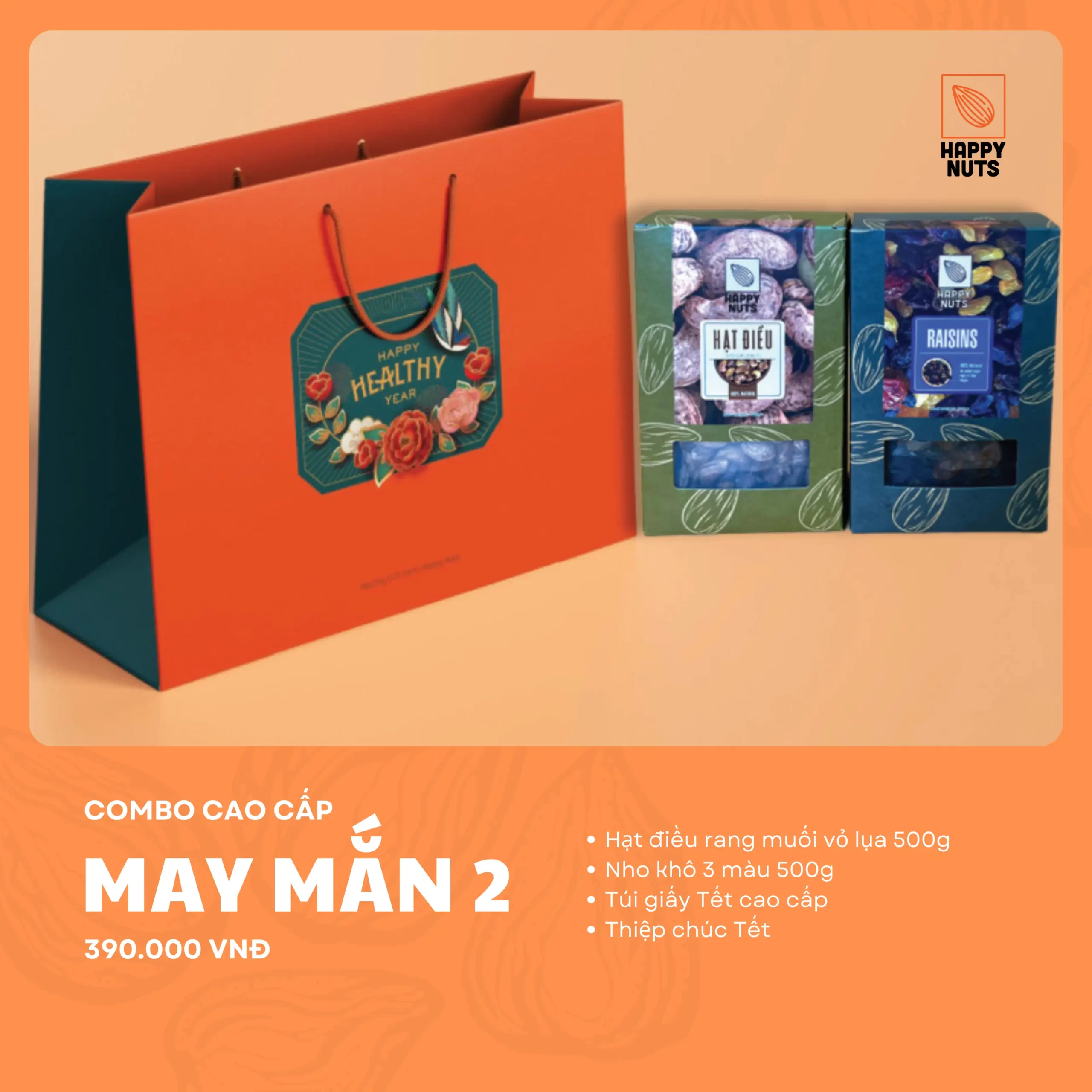 Hộp Quà Tết 2024 Happy Nuts - Combo May Mắn 2 (kèm Túi) - Droppii Mall
