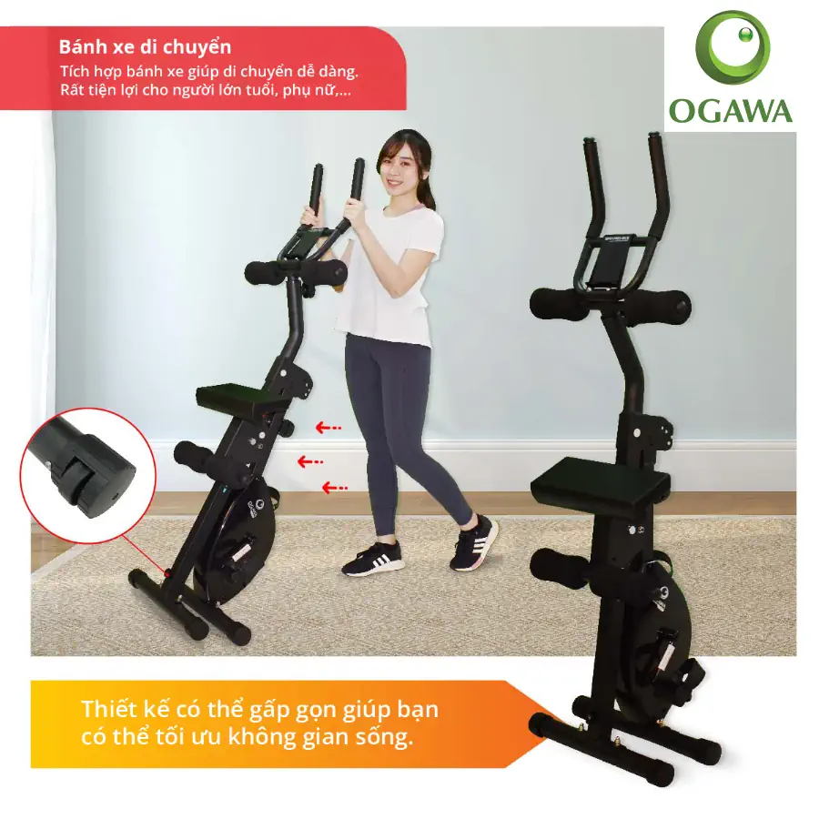 Xe Đạp Thể Dục đa Năng Ogawa Có Thể Gấp Gọn, Tích Hợp Bánh Xe Dễ Dàng Di Chuyển, Tiết Kiệm Không Gian - 1Mall.vn