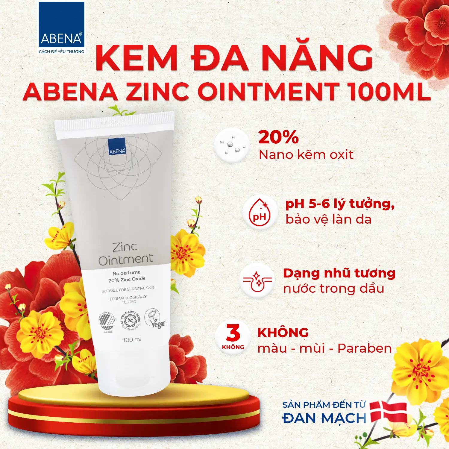 Kem đa Năng Abena Zinc Ointment - Combo Tết Phú Quý - Quà Như Ý - Bộ Quà Tết 2024 Abena - 1Mall.vn