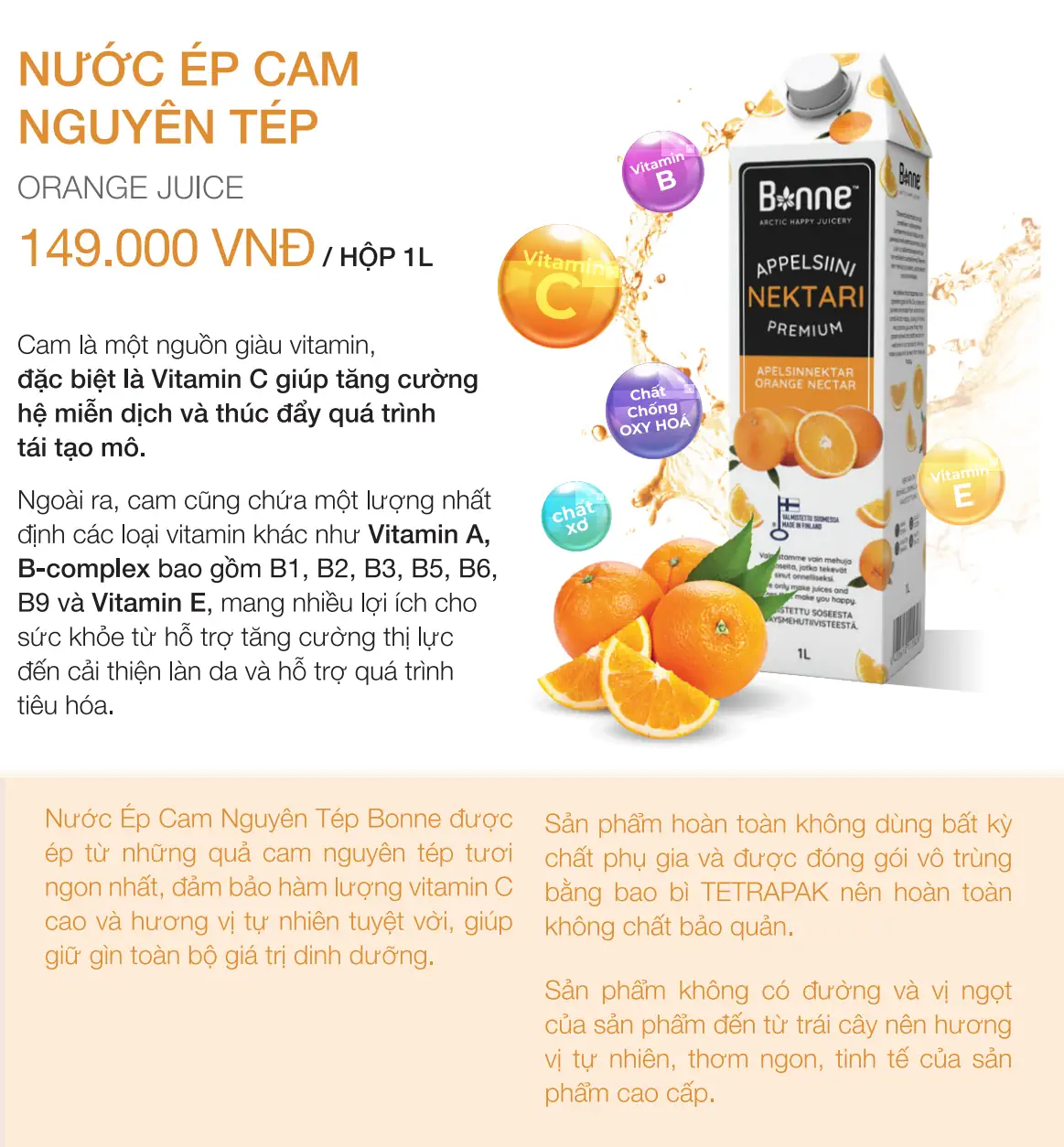 Nước ép Cam Cao Cấp Có Thịt Quả Cam Bonne 1 Lít - 1Mall.vn