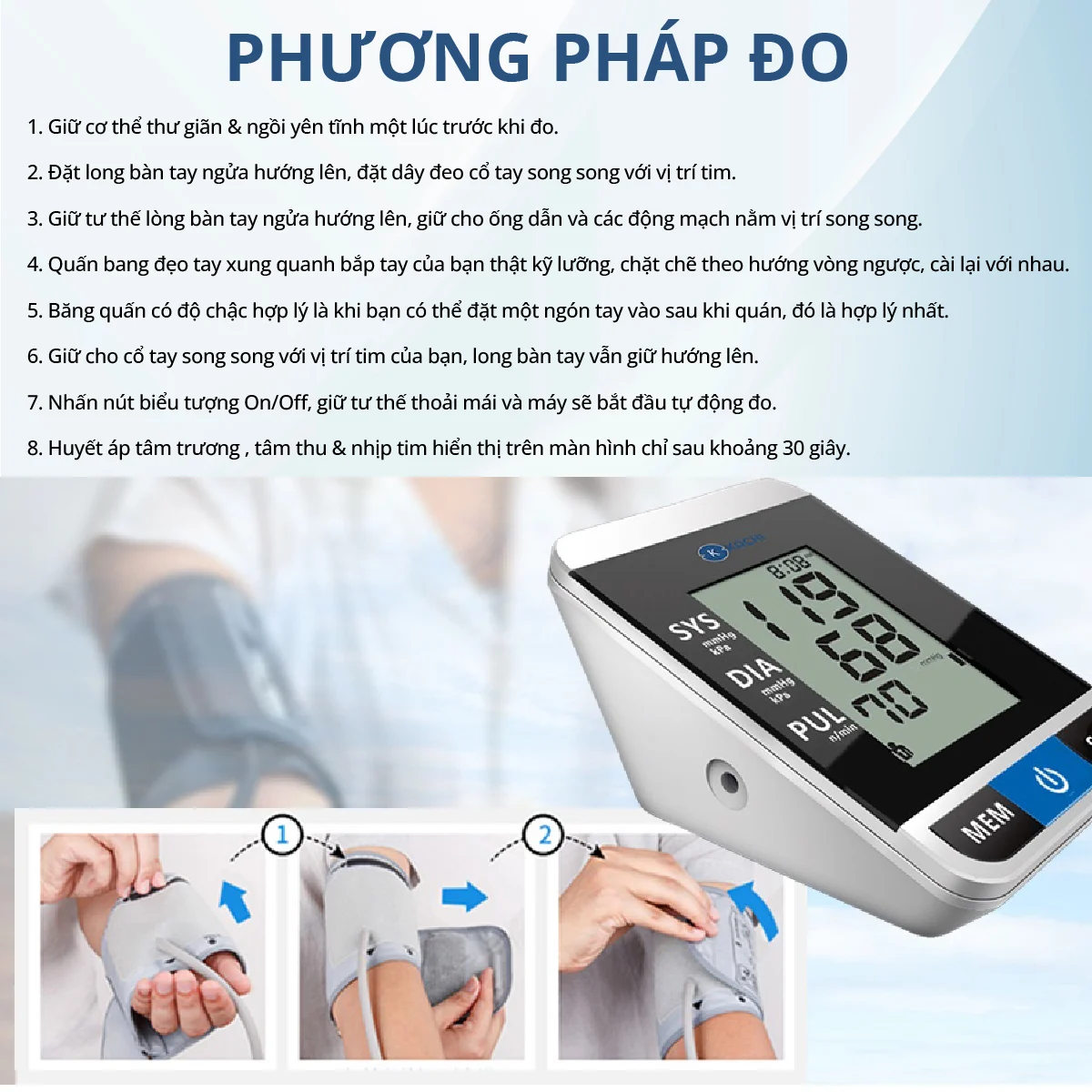 Phương Pháp đo Bằng Máy đo Huyết áp Tự động Mishio Kachi Bls-2009a - 1Mall.vn
