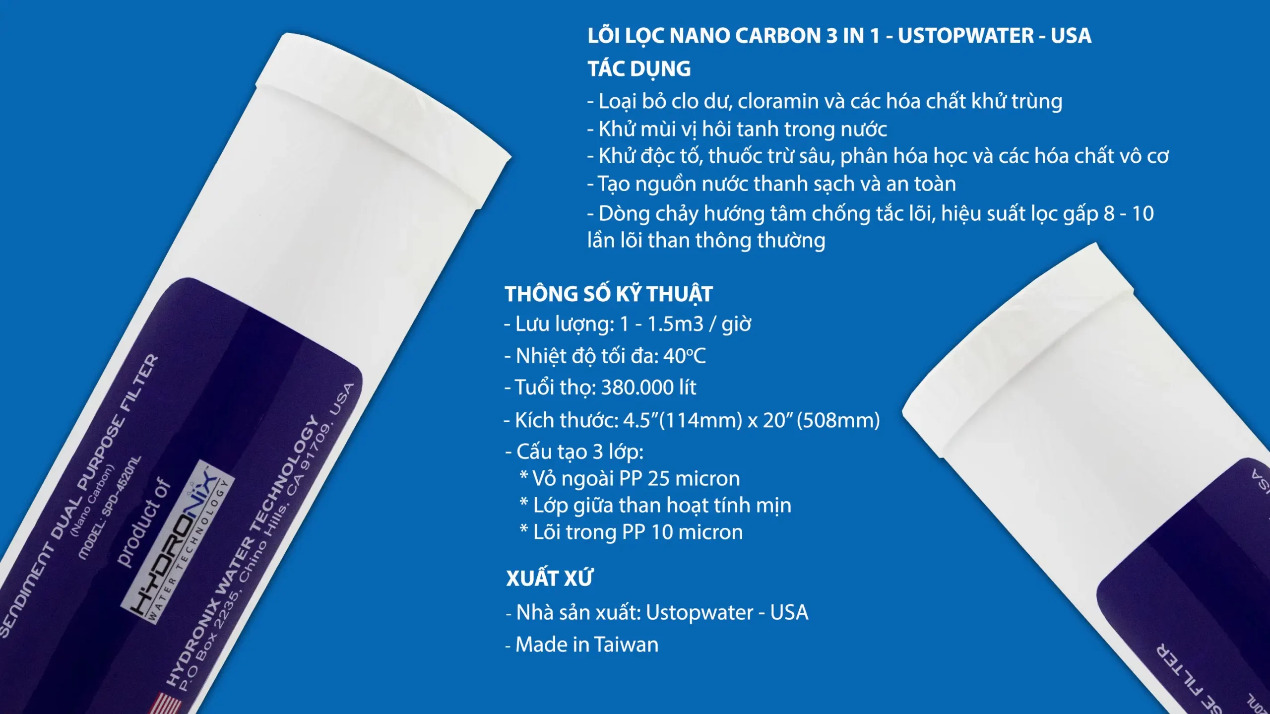 LÕi LỌc Nano Carbon 3 Trong 1 - Ustopwater Taiwan